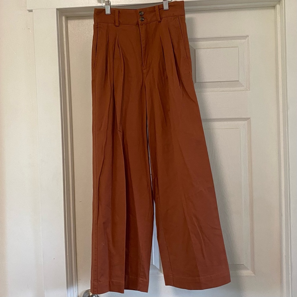 Madewell Rust Wide Leg Pleated Pants